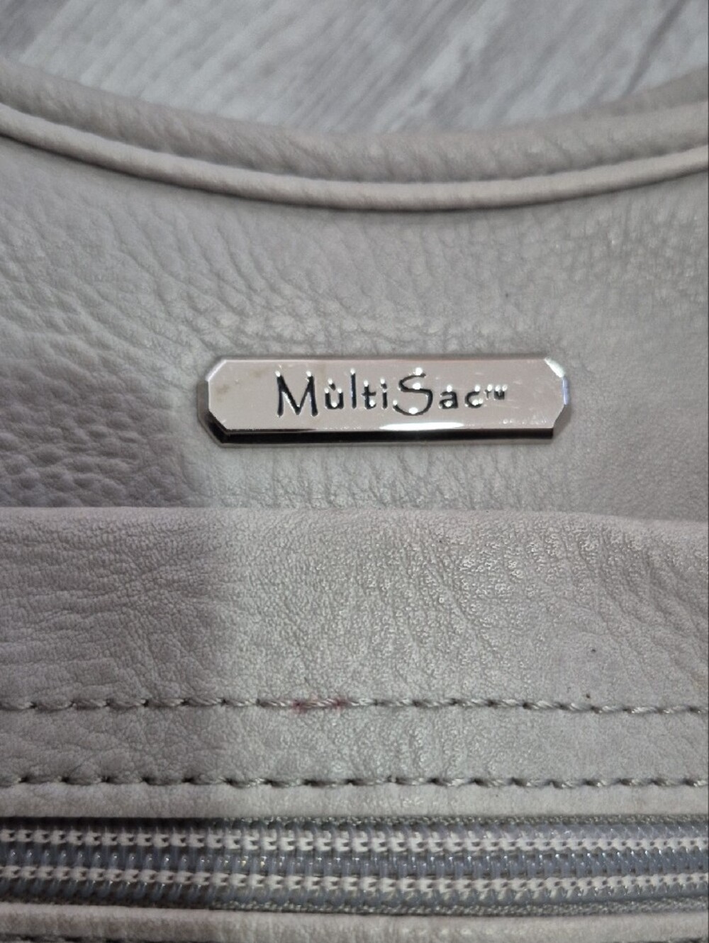 Neutral Gray Shoulder Bag with Front Zip by MultiSac - Picture 3 of 15